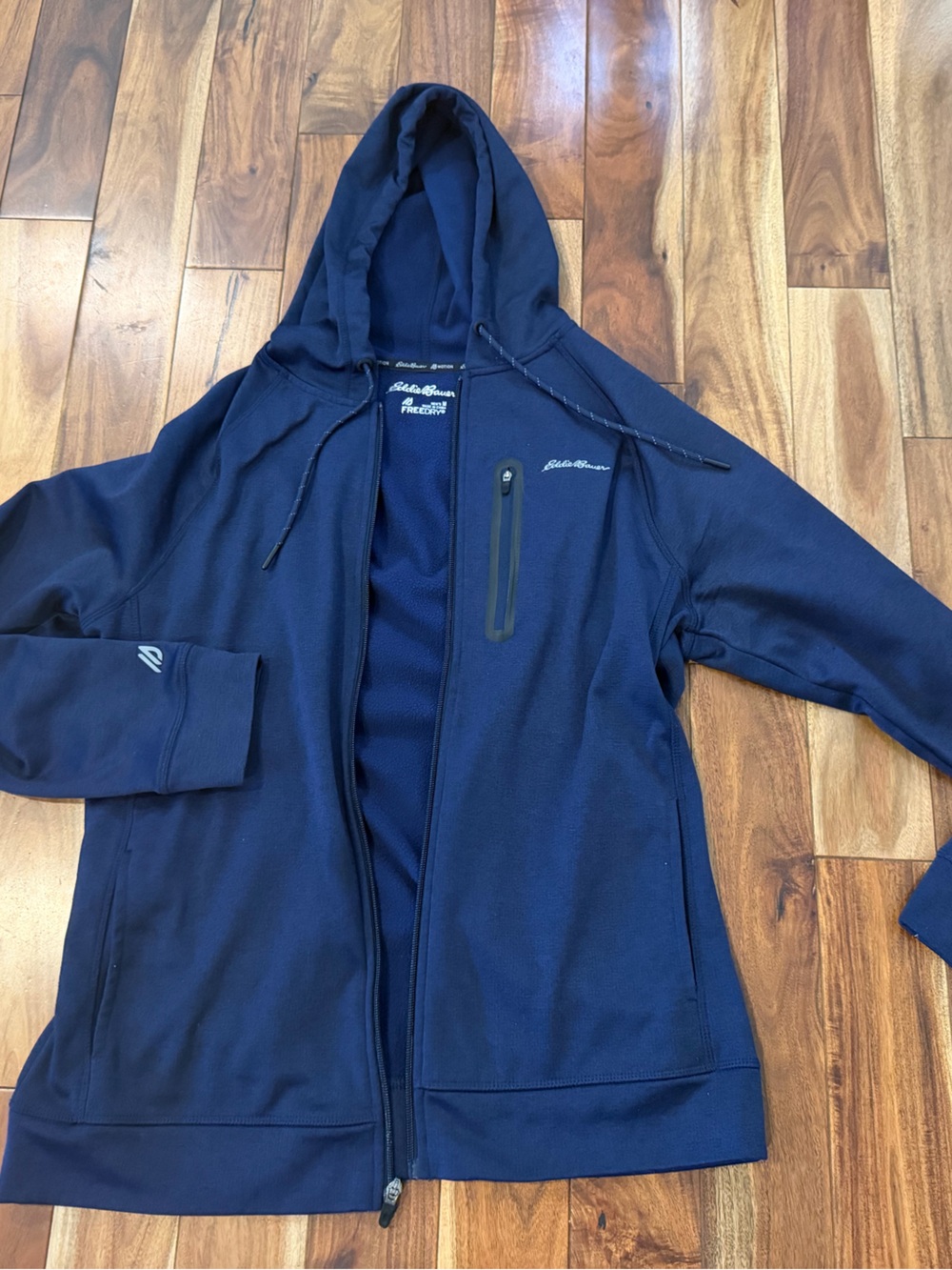 Eddie Bauer Navy Performance Zip Hoodie with Chest zip pocket medium